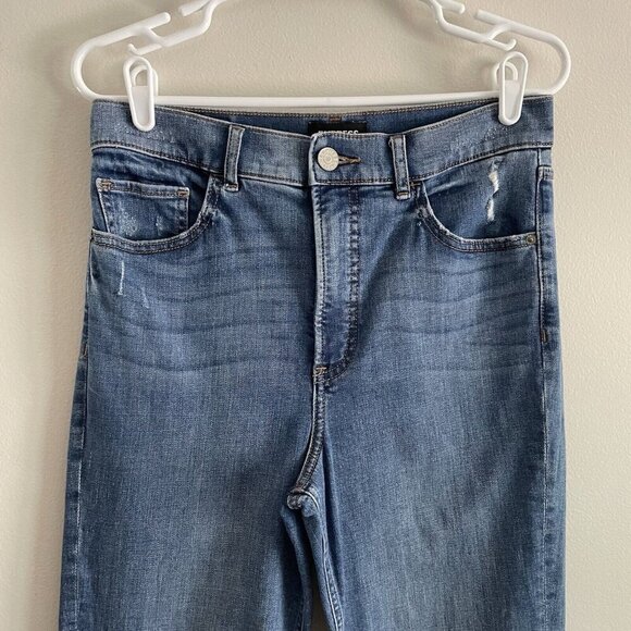 Express Women 8R Medium Wash Distressed Denim Stretch Super High Rise Mom Jean - Picture 3 of 10
